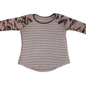 Maurices Cream Striped Long Sleeve Top with Camo Sleeves